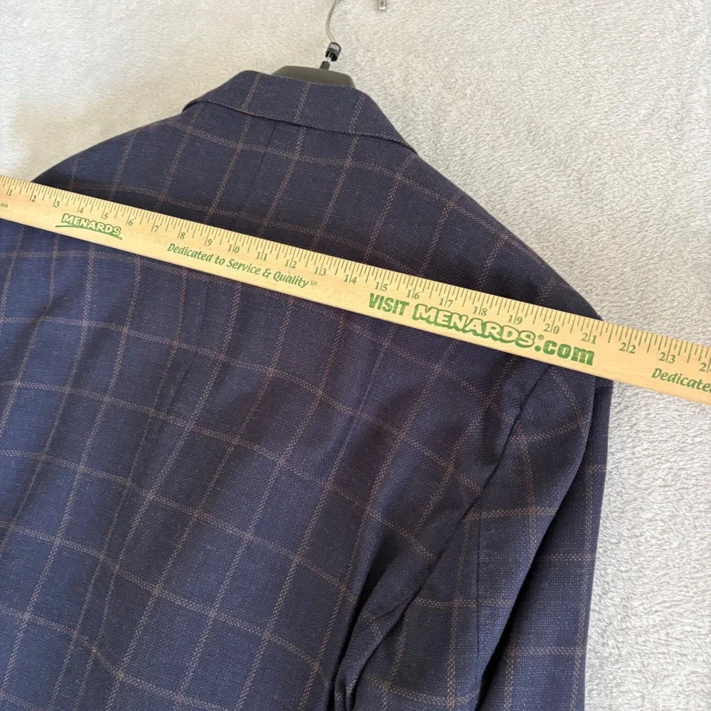 Stafford Big‎ & Tall Navy Windowpane Wool Blend Sport Coat Blazer 56R New
